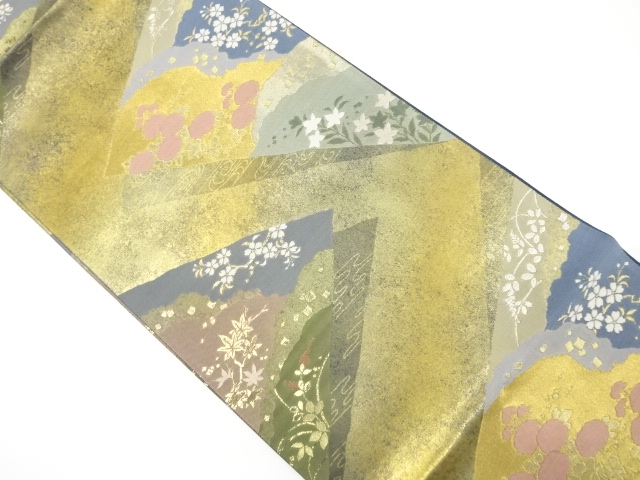 引箔　色紙重ねに草花模様織り出し袋帯